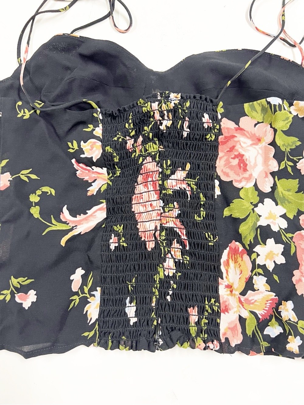 Reformation Womens Black Floral Print Sweetheart Neckline Fitted Liza Top Size 0 - Picture 7 of 12